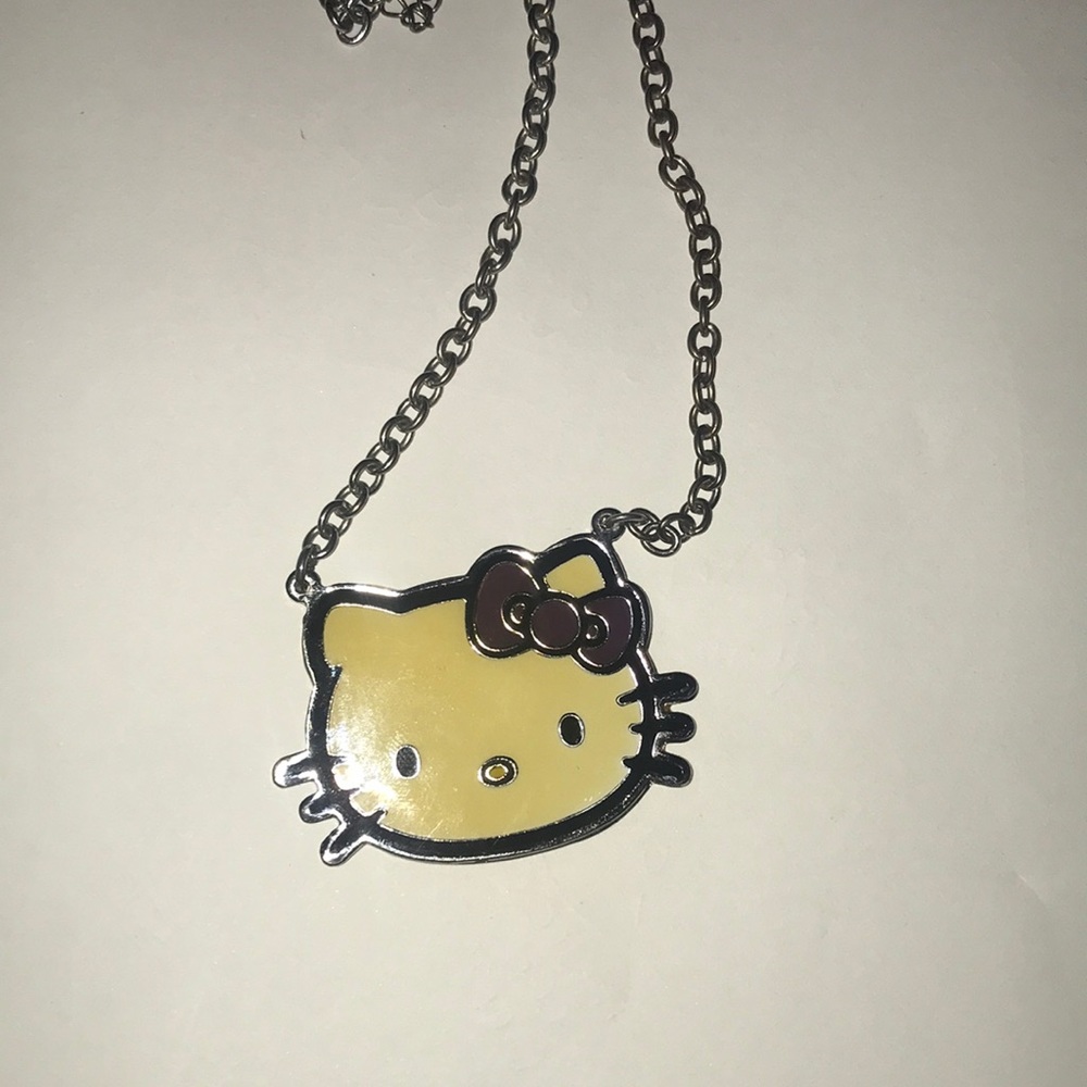 Large Hello Kitty Necklace Yellow Face Silver Tone 16”